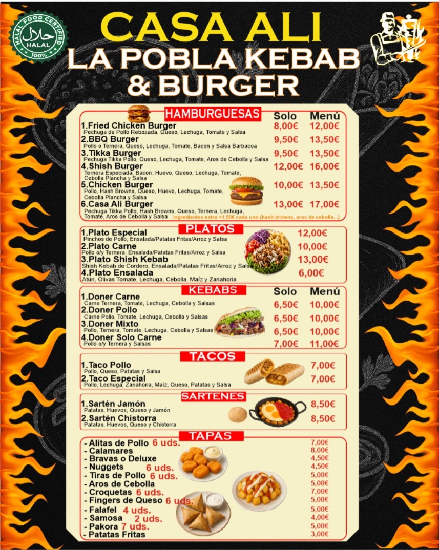 Carta del restaurante Casa Ali